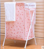 Fabric folding laundry basket with cover dirty clothes bag