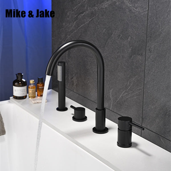 Black Waterfall Bathtub mixer with brass hand shower