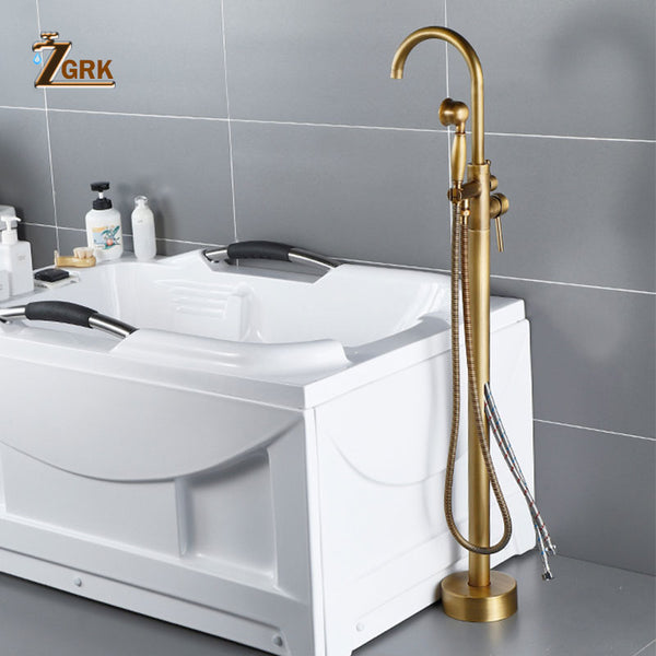 ZGRK Antique Brass Bathtub Faucet Floor Mounted